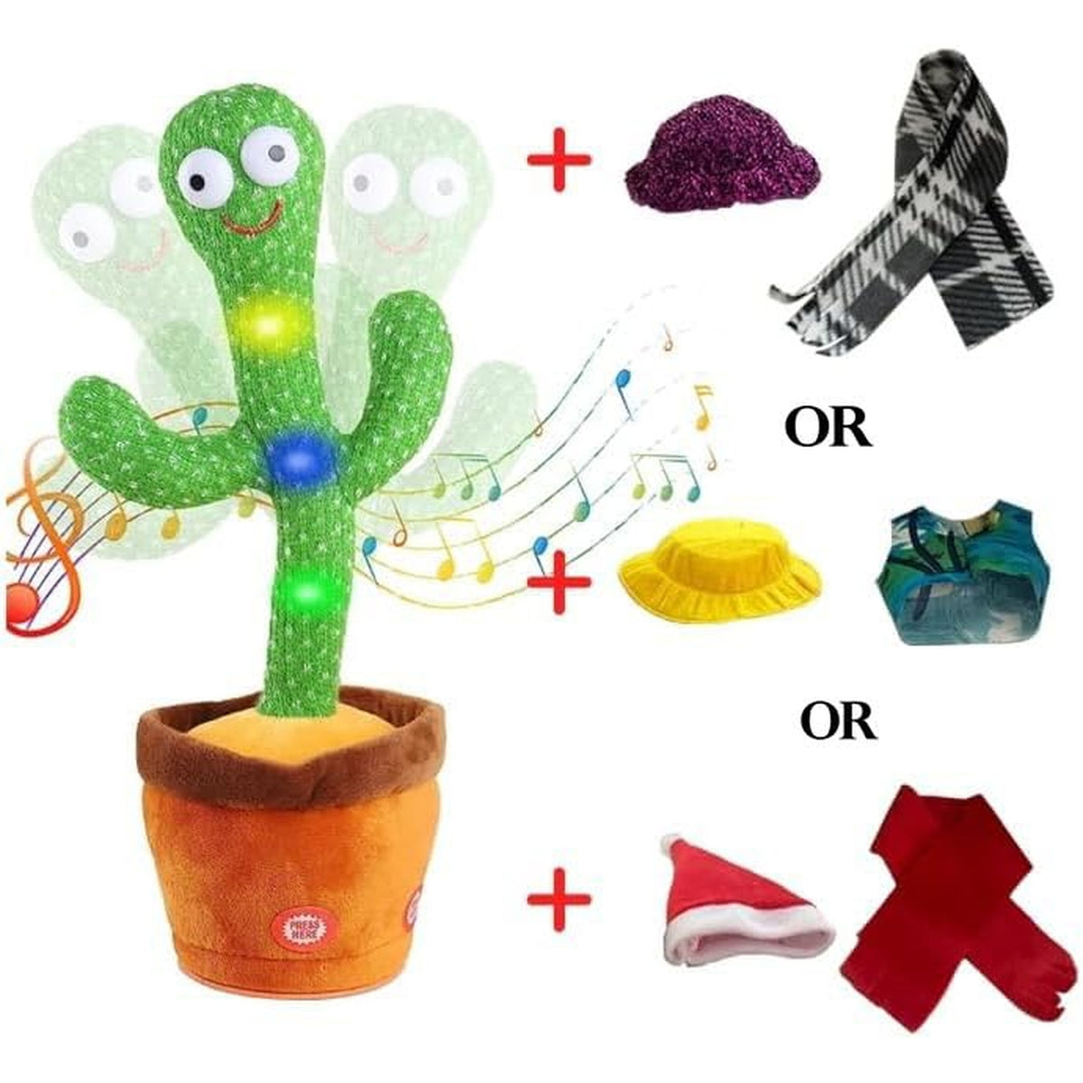 Besia Dancing Cactus Mimicking Toy,Talking Repeat Singing Sunny Animal Toy 120 Pcs Songs for Baby 15S Record Your Sound Sing+Dancing+Recording+LED (Random Cloth Set)