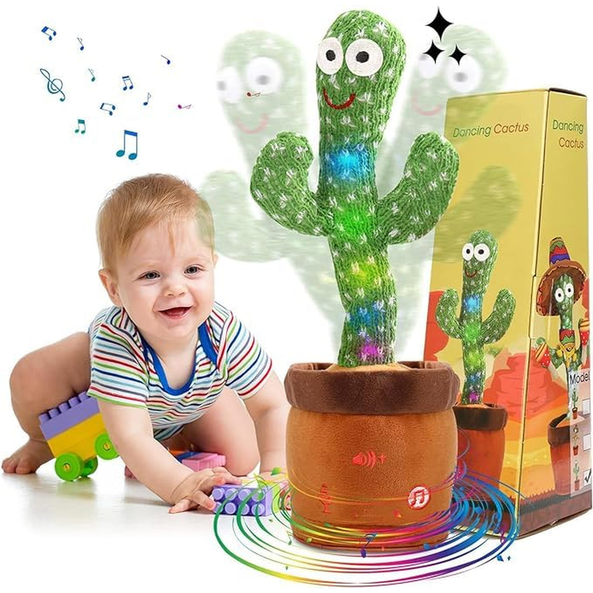 Besia Dancing Cactus Mimicking Toy,Talking Repeat Singing Sunny Animal Toy 120 Pcs Songs for Baby 15S Record Your Sound Sing+Dancing+Recording+LED (Random Cloth Set)