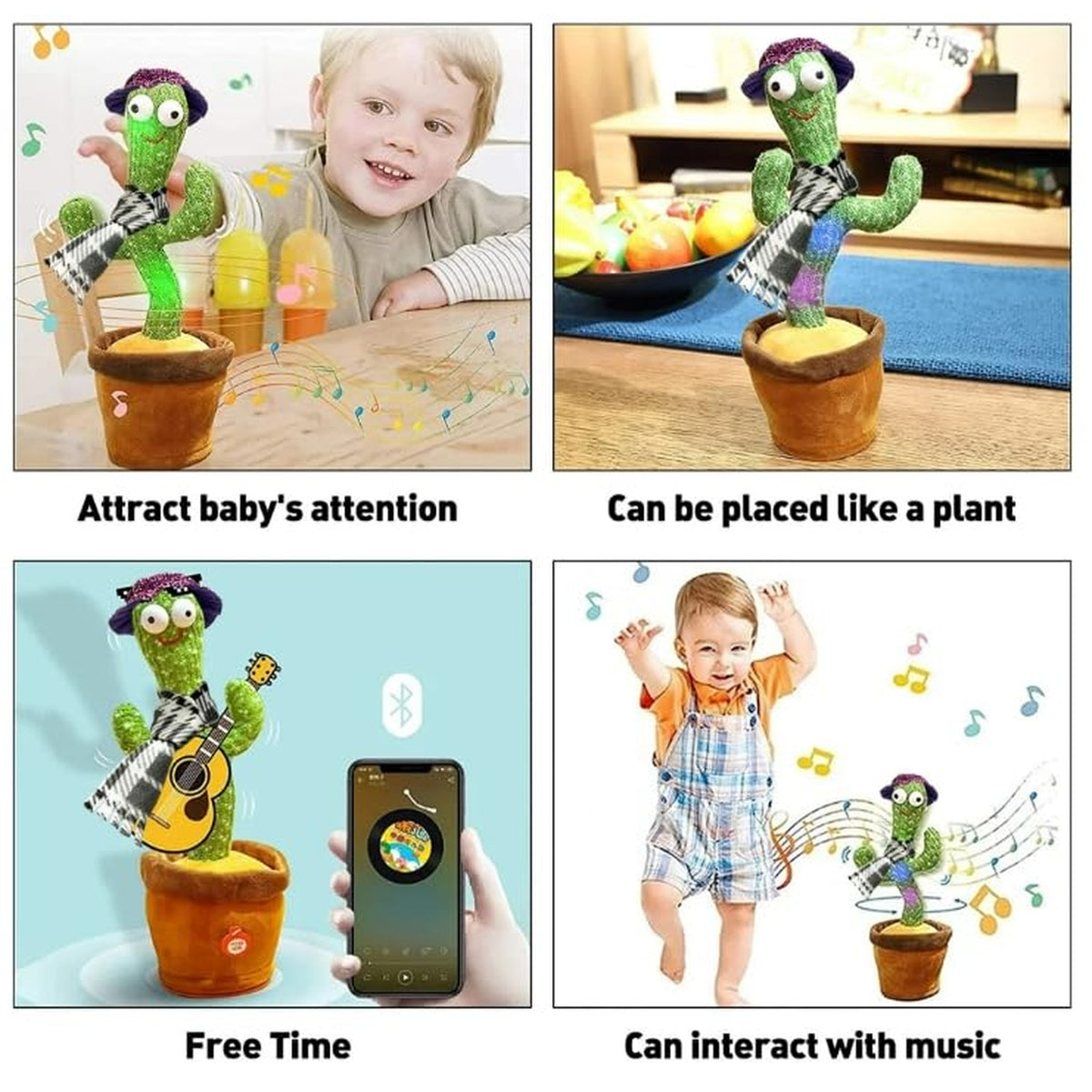 Besia Dancing Cactus Mimicking Toy,Talking Repeat Singing Sunny Animal Toy 120 Pcs Songs for Baby 15S Record Your Sound Sing+Dancing+Recording+LED (Random Cloth Set)