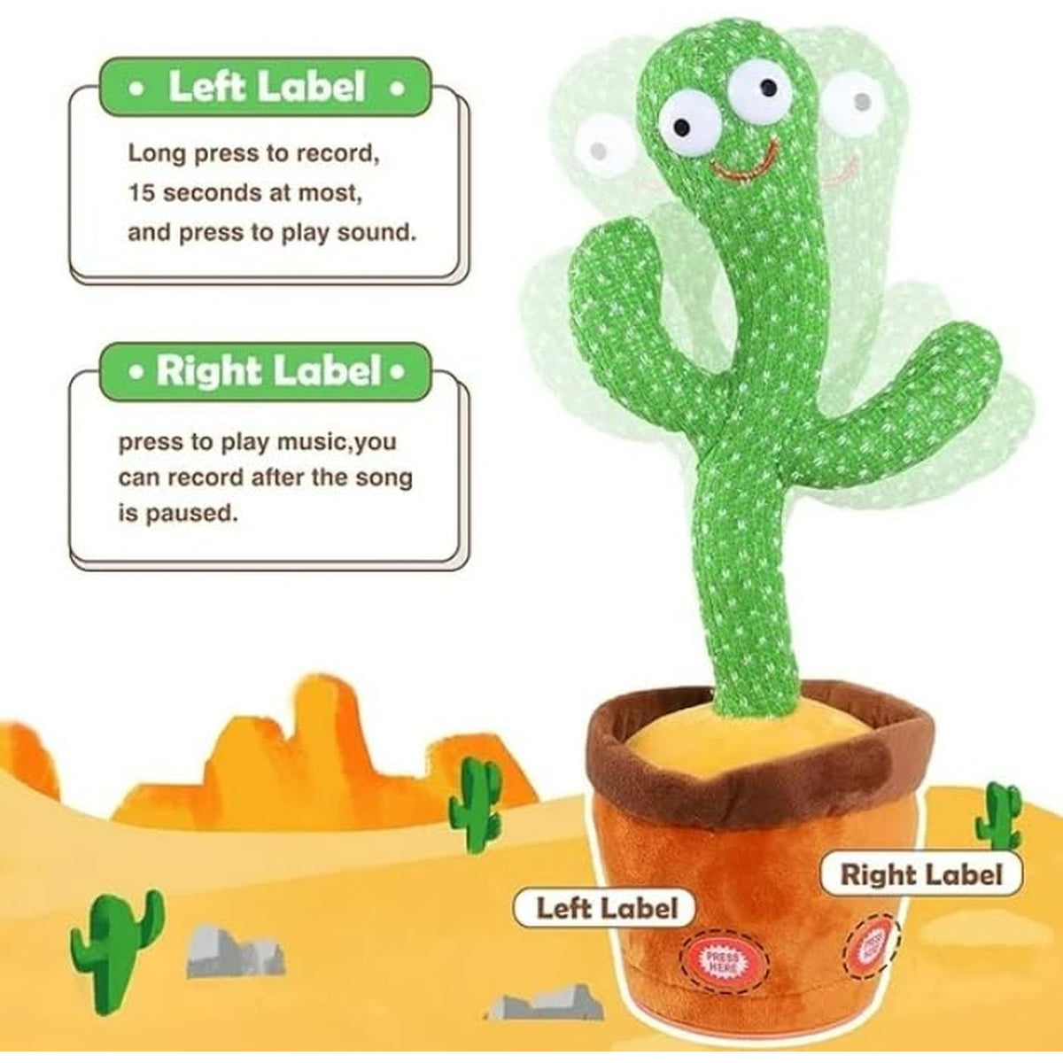 Besia Dancing Cactus Mimicking Toy,Talking Repeat Singing Sunny Animal Toy 120 Pcs Songs for Baby 15S Record Your Sound Sing+Dancing+Recording+LED (Random Cloth Set)