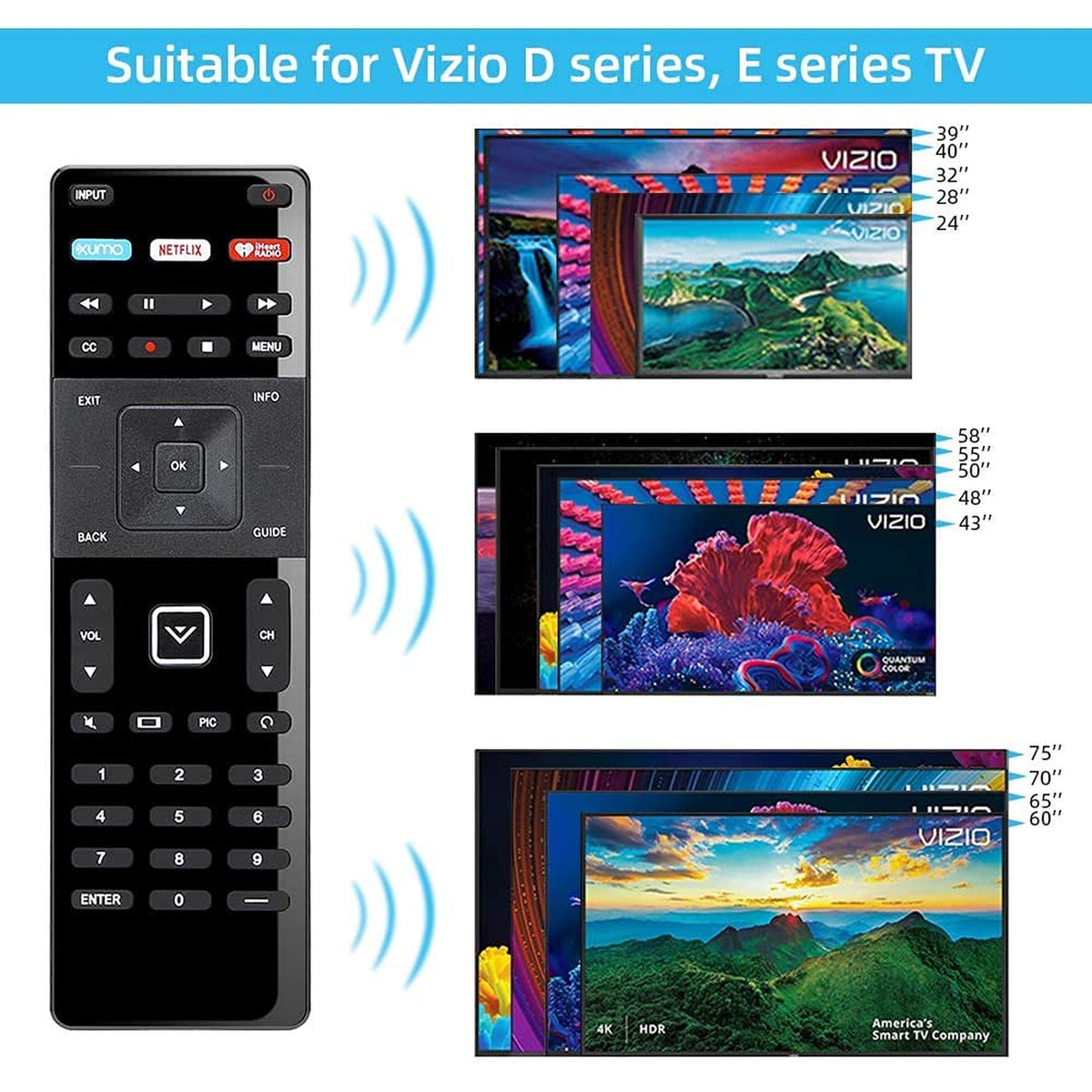 Universal Remote for Vizio Smart TV Remote XRT-122 and Vizio Smart TV 4K UHD HDR HDTV SmartCast Internet Vizio D E Series LED LCD 24 28 32 39 40 43 48 50 55 58 60 65 70 inch TV Netflix XUMO