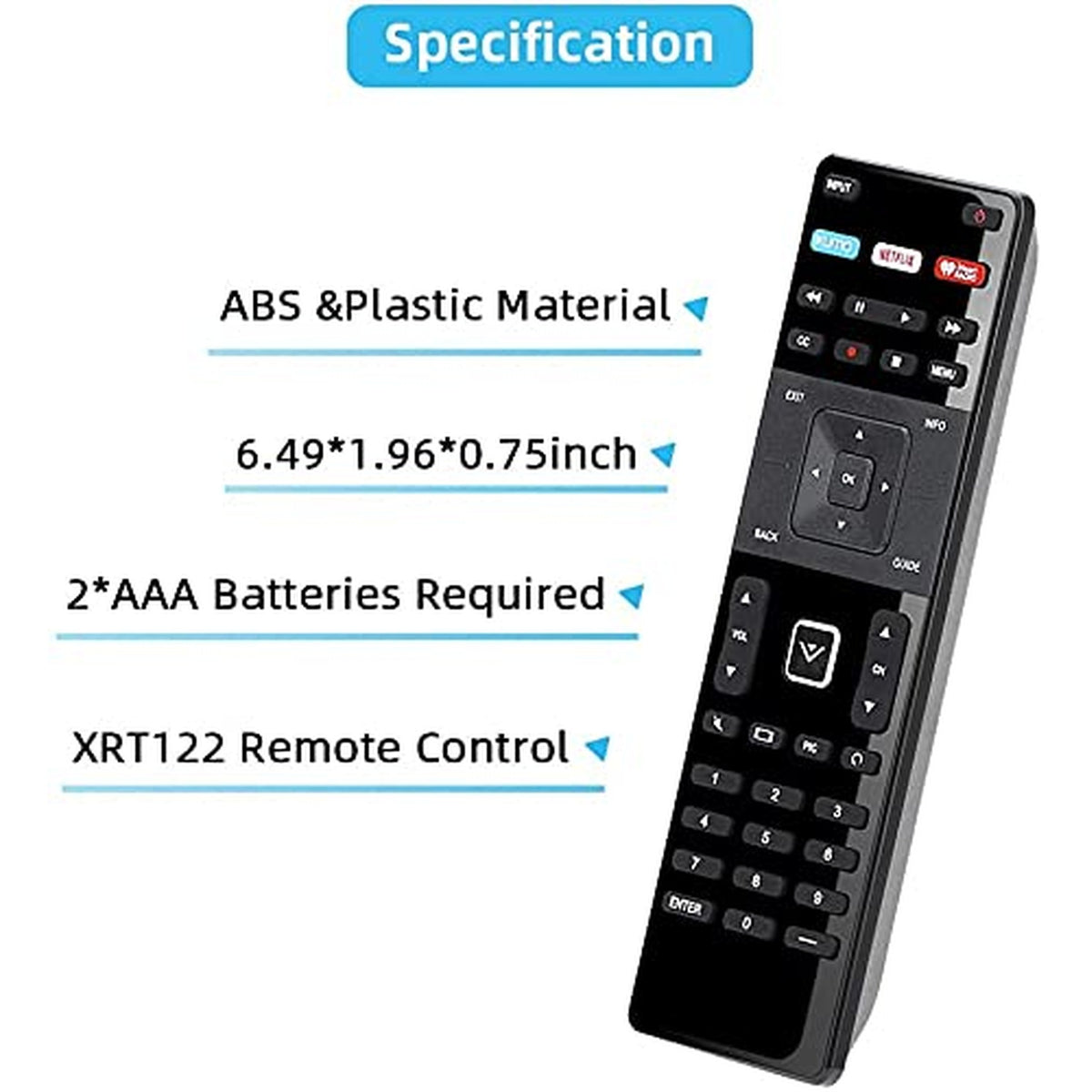 Universal Remote for Vizio Smart TV Remote XRT-122 and Vizio Smart TV 4K UHD HDR HDTV SmartCast Internet Vizio D E Series LED LCD 24 28 32 39 40 43 48 50 55 58 60 65 70 inch TV Netflix XUMO