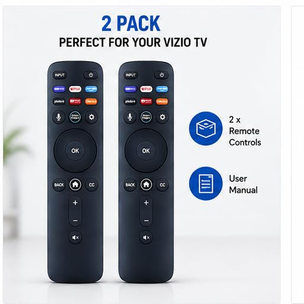 [2 Packs] Universal Vizio Remote XRT260 （No Voice ）Fit for All VIZIO Smart TV Smartcast 4K P-Series V-Series D-Series M-Series XRT136 XRT140 with Hbomax,Netflix,PrimeVideo,Plutotv,iHeartRadio,Crackle
