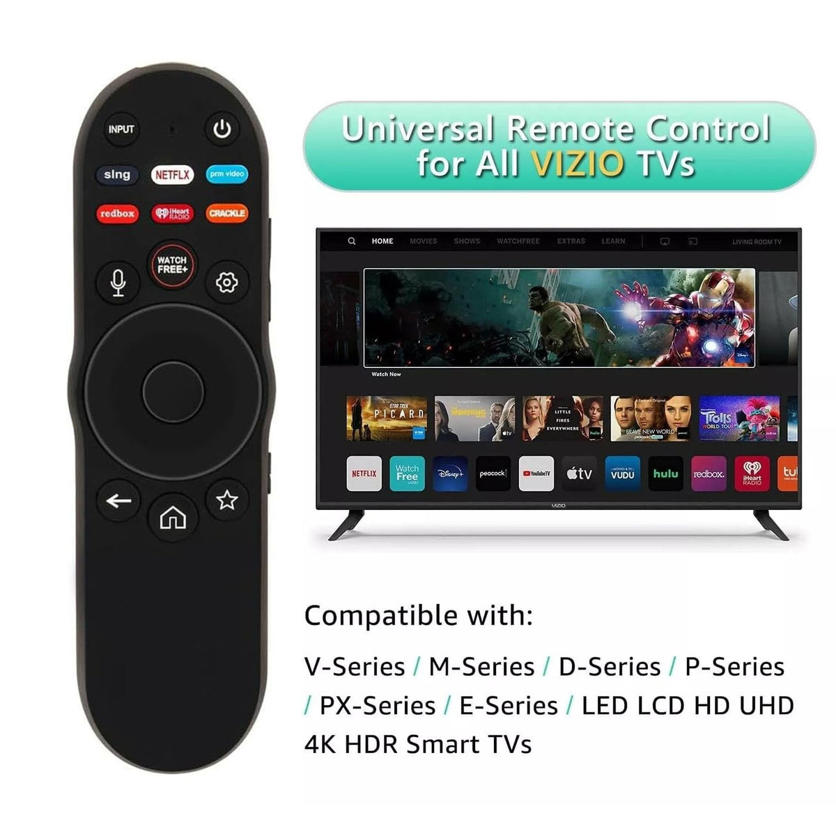 XRT270 Replacement Remote Control Compatible with VIZIO Smart TV V4K86C-0804 V435M-K04 V505M-K09 V555M-K01 V585M-K01 V655M-K03 V655M-K04 V705M-K03 V755M-K03 V755x-K04 V435-J01 (No Voice Function)