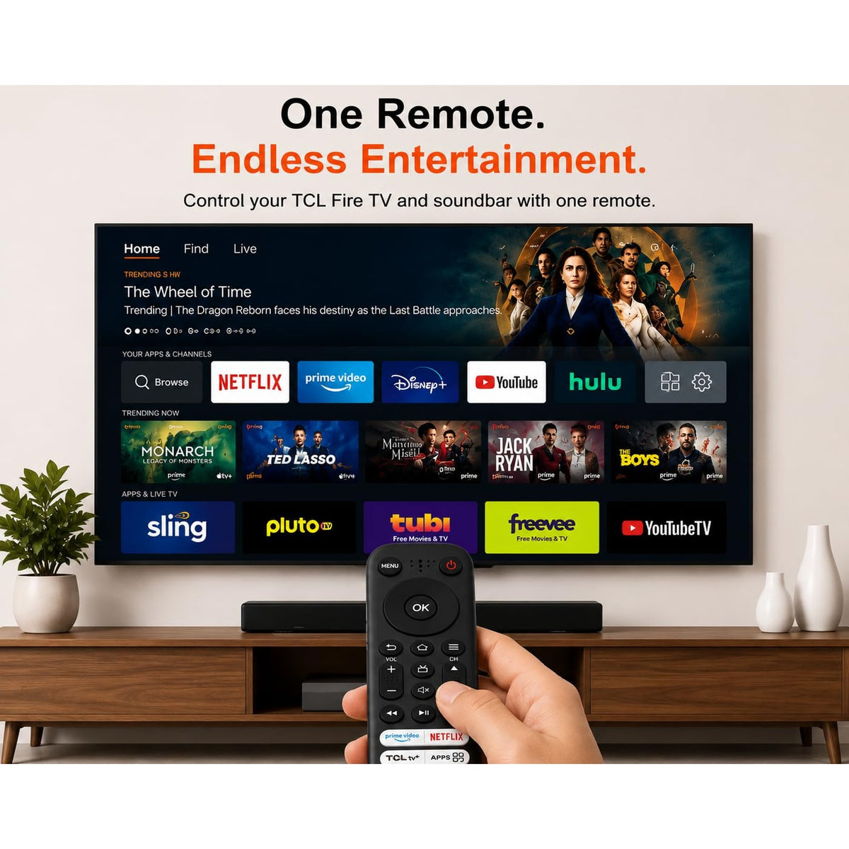 Replacement RC813 / CMB1 Remote for TCL Amazon TV, No Voice Function, Compatible with TCL Q550F | Netflix | Prime Video | TCLtv+ | Disney+ | Amazon Music | App Shortcut Buttons | Model G0401-000249