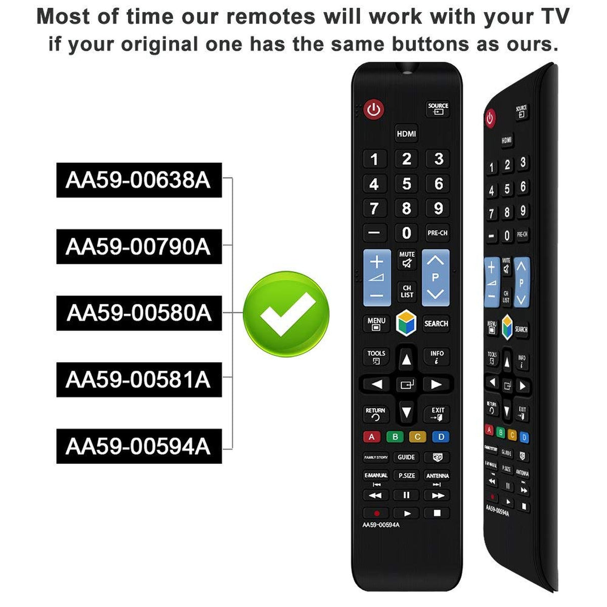 Young Compatible Replacement Remote for Samsung AA59-00594A Remote(3D/ Smart TV/HDTV/LCD/LED/TV), Applicable AA59-00619A AA59-00622A AA59-00603A AA59-00579A