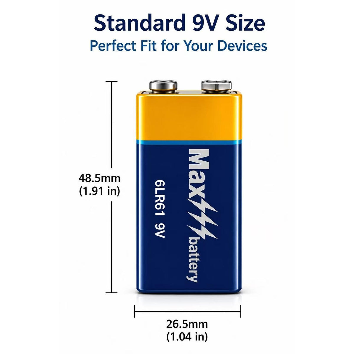 Besia (4 Pack) Max Battery 9V Alkaline Battery, Ultra Long-Lasting Power, Leak-Resistant, Non-Rechargeable 9 Volt Battery for Smoke Alarms, Microphones, Multimeters, Toys & Household Devices