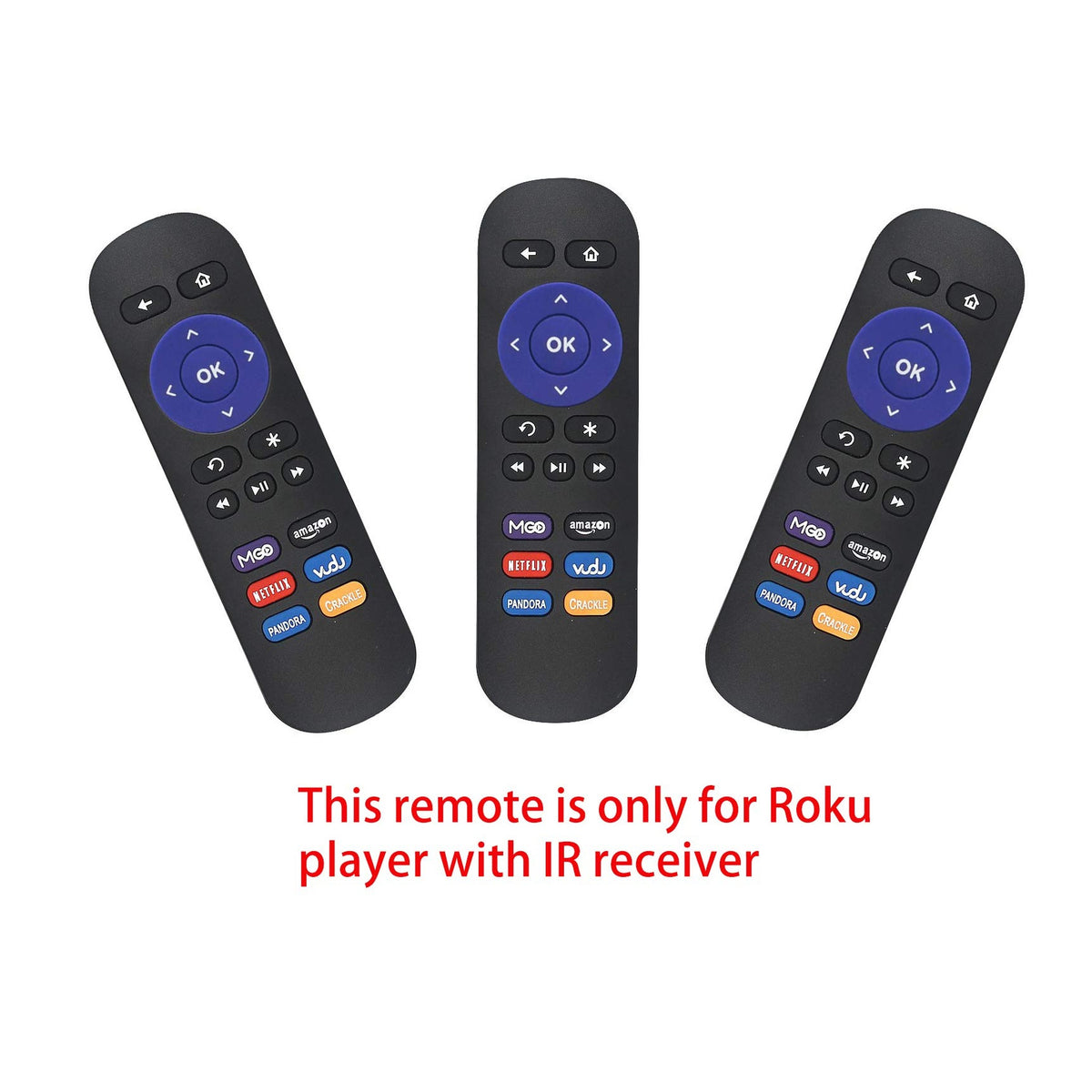 New Remote Control Replaced for Roku Player LT HD XD XS 1 2 3 4, w MGO Amazon Netflix, Vudu Pandora Crackle 6 hotkeys. NOT for Roku Stick HDMI TV