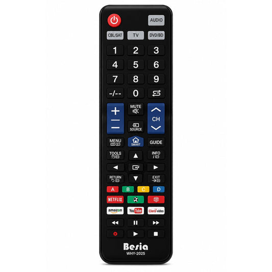 Universal Replacement Remote Control WHY-2025 for Samsung Smart TVs, Blu-ray/DVD Players, Cable Boxes & Audio Systems | 5-in-1 Programmable Universal TV Remote | Netflix, YouTube & Prime Video