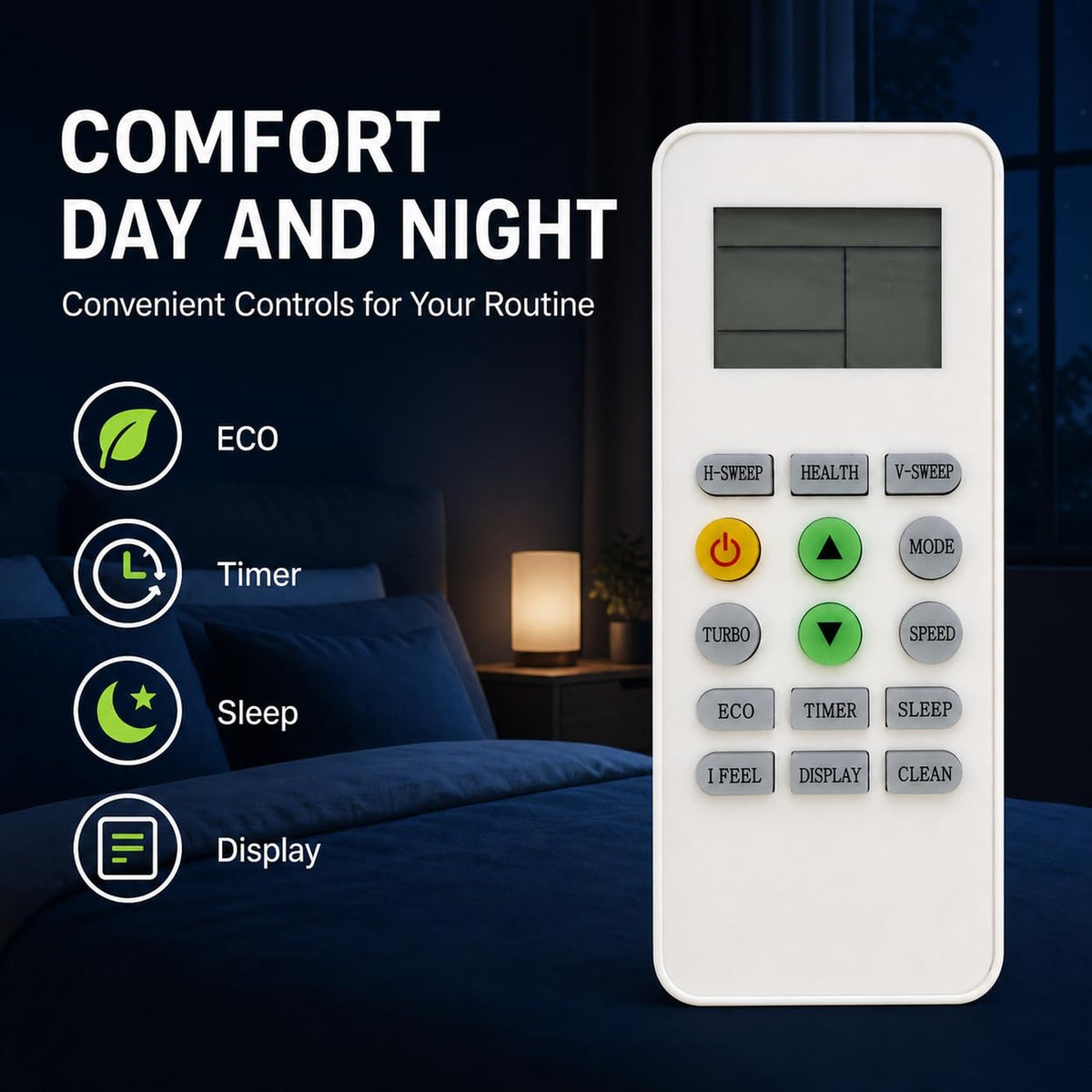 KKG12A-C1 Replace AC Remote Compatible for CHANGHONG/Ree/Pastamic A/C | Also Replacement fit for CHEBLO/ONAX Air Conditioner Mini Split AC A/C