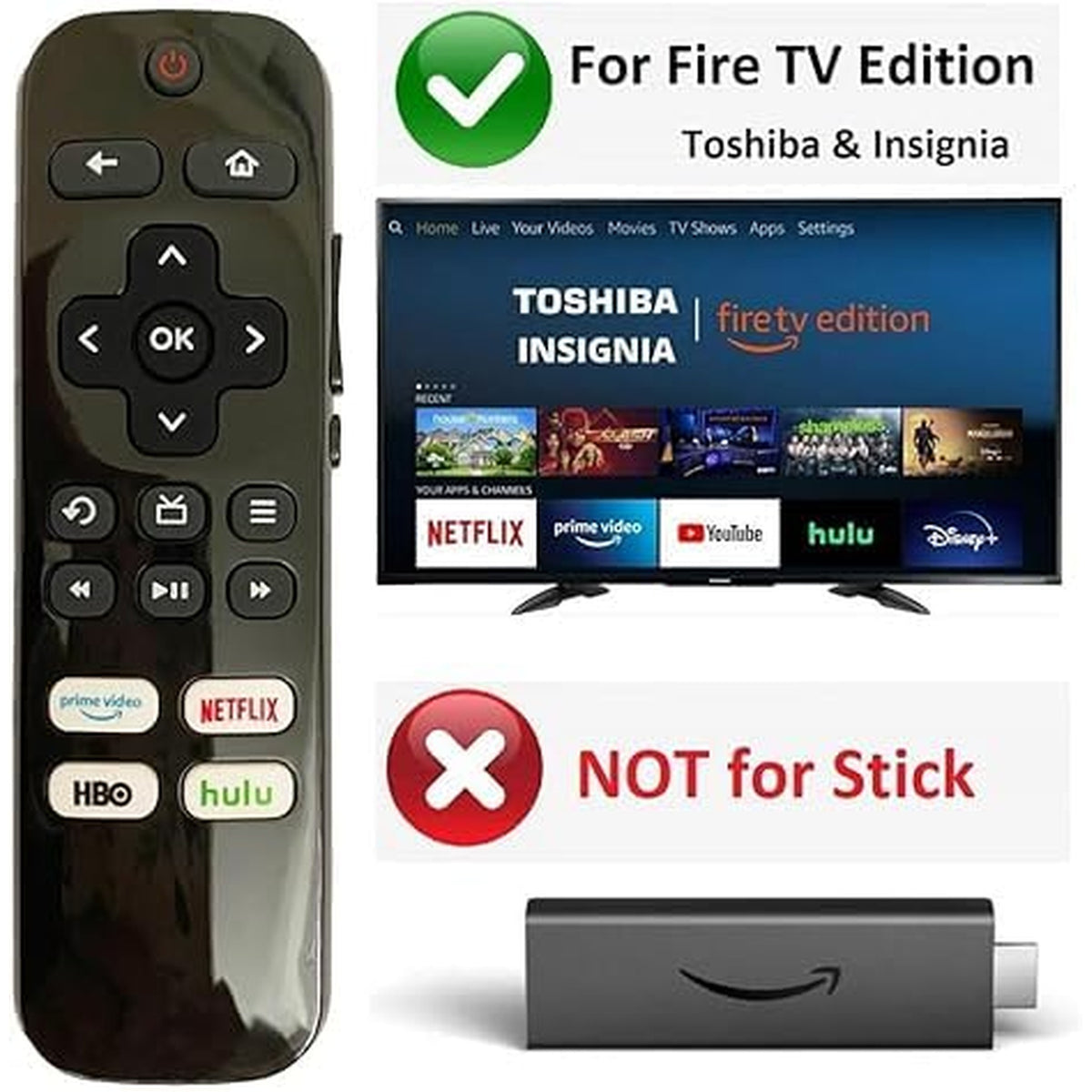 (2 Pack) BESIA Replacement Remote Compatible with Insignia/Toshiba Smart TV Remote Control (no Voice Control) Compatible with TV Models NS-55DF710NA21 NS24DF310NA21 NS39DF310NA21 NS50DF710NA21