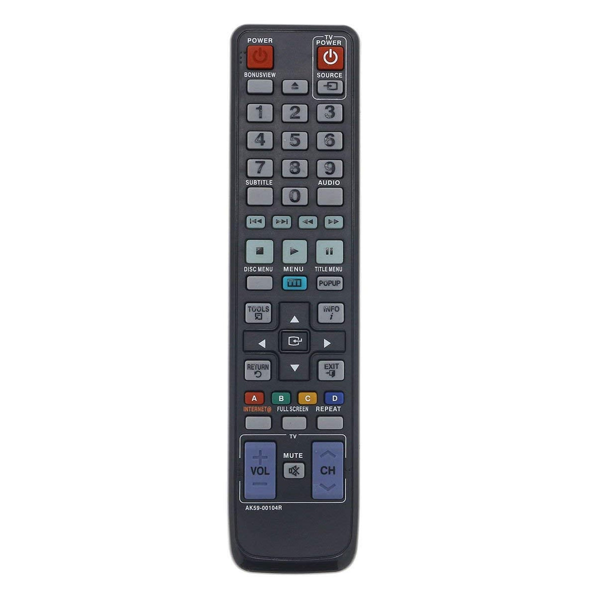 AK59-00104R Replacement Blu-ray Remote Control for Samsung Bluray/DVD Player BD-C6500 BD-C5500 BD-D6500/ZA BD-D6100C/ZA BD-P1580 BD-P1590M BD-P1595 BD-P1600 BD-C6800/XAA BD-C6600/XAA BD-C6900 BD-C5900