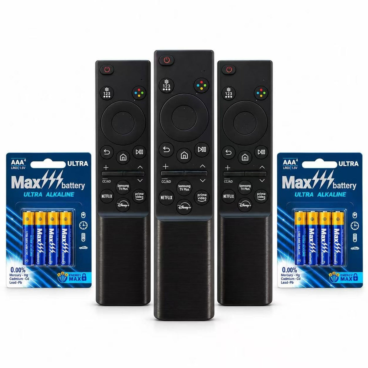 Universal Replacement Remote for All Samsung Smart TV, IR Remote Control for All Samsung LED QLED UHD 4K 8K Crystal UHD TVs, No Pairing Needed（3 Packs Remotes +8 Packs AAA Batteries）