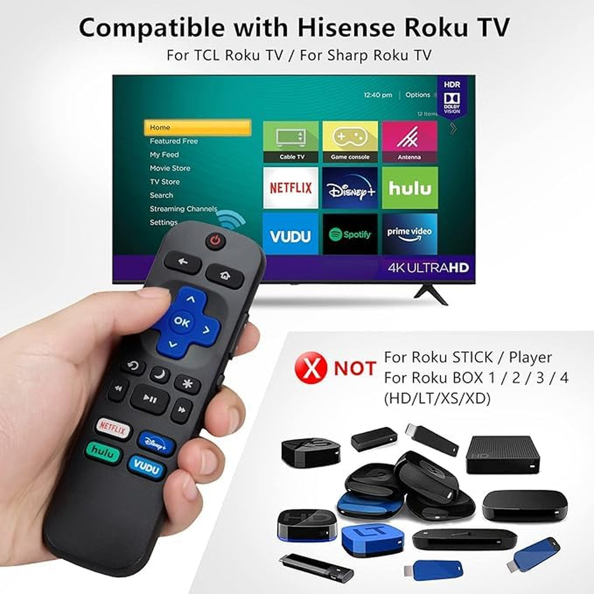 (2 Pack) Replacement Remote for ONN Roku TV with Disney Button ONN RC-AFIR 3226000858 for 100012584 100012585 100012586 100012587 100012587 100012589 100012590 100018971