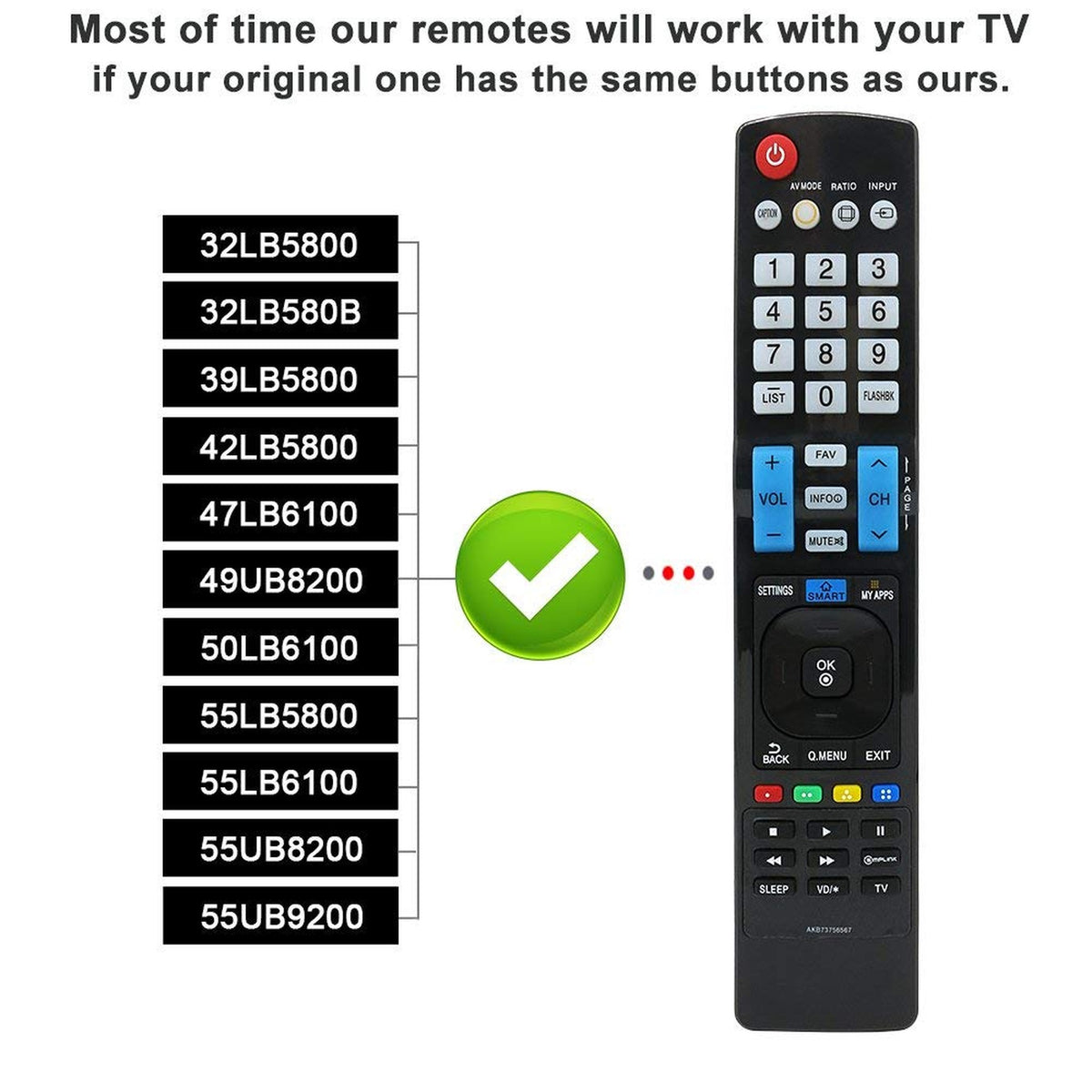 New AKB73756567 Remote Control Compatible Replacement for LG TV 32LB5800 32LB580B-UG 39LB5800 42LB5800-UG 47LB5800 47LB6100UG 49UB8200 50LB6100 55LB5800-UG 55LB6100 55UB8200-UH 55UB9200