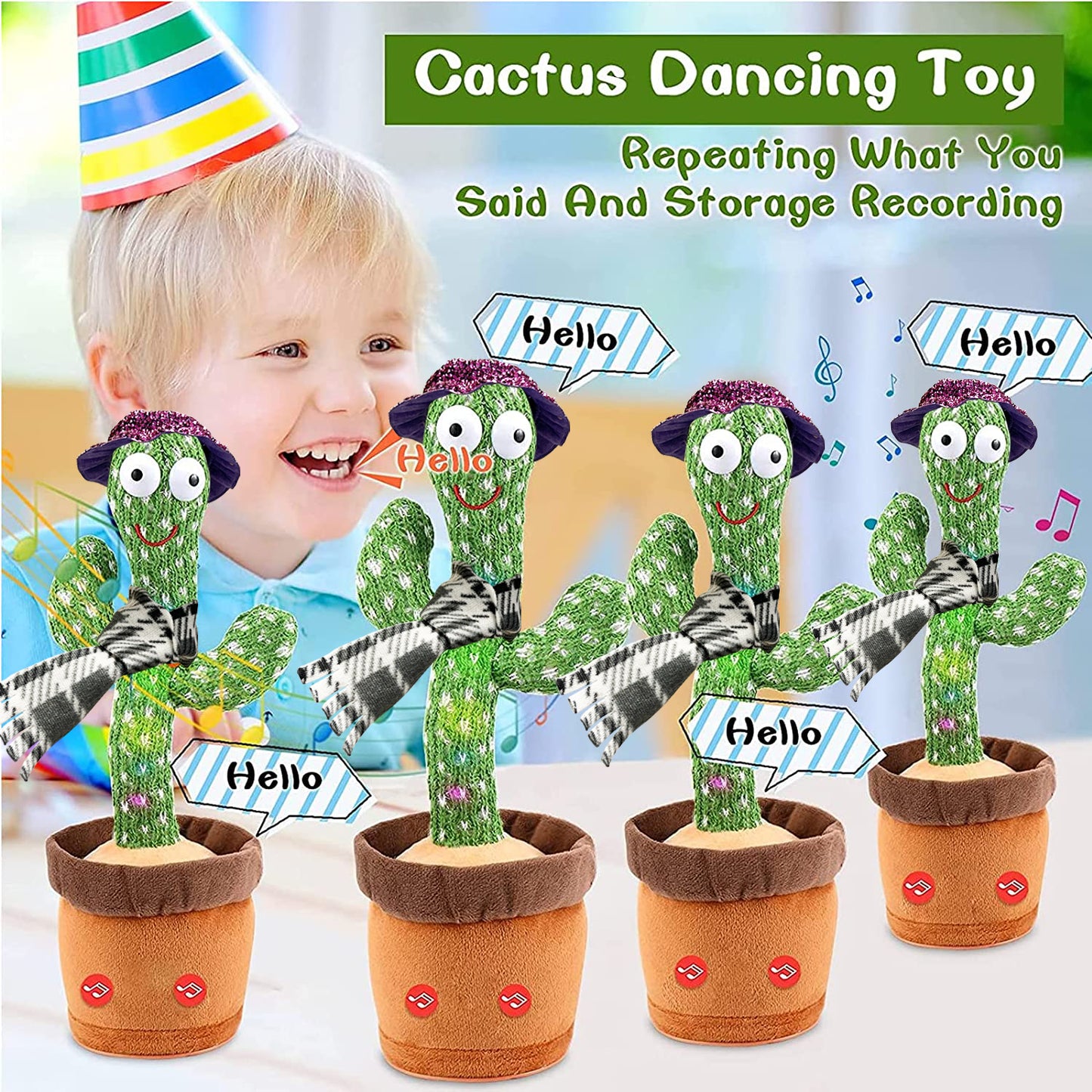 Kids Dancing Talking Cactus Toys for Baby Boys and Girls, Talking Sunny Cactus Toy Electronic Plush Toy Singing, Record & Repeating What You Say with 120 English Songs and LED Lighting for Home Decor