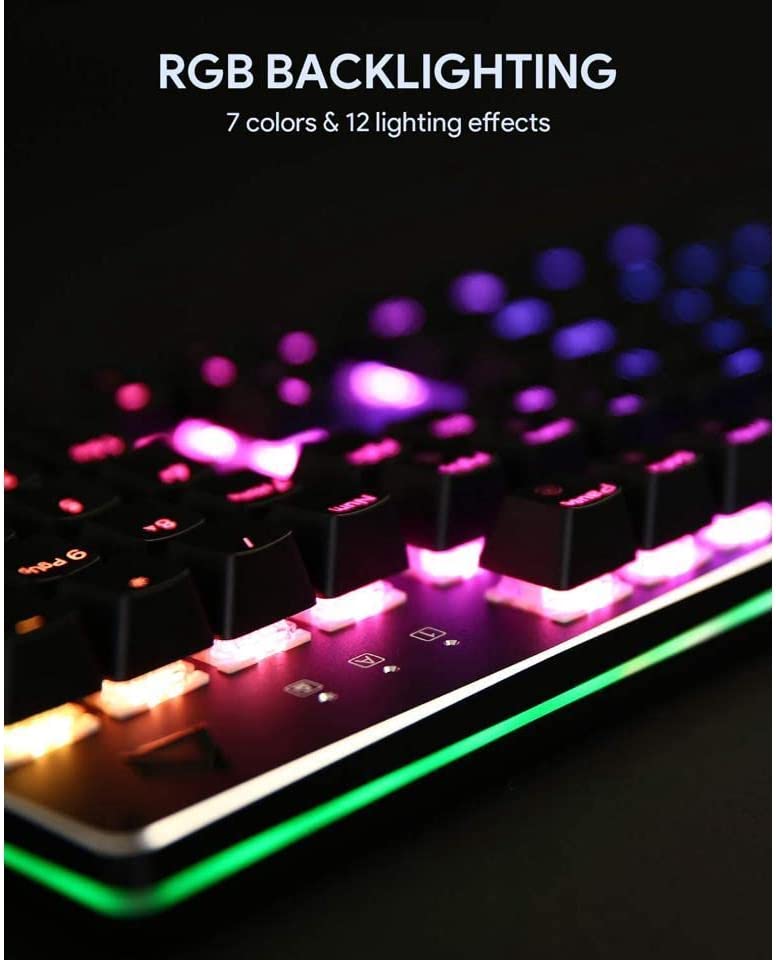 KM-G12 Mechanical Gaming Keyboard with Customizable RGB Backlight, Tactile & Clicky Red Switches, 104-Key Anti-Ghosting Wired Keyboard with Surround Lighting, Steel Body for PC and Laptop