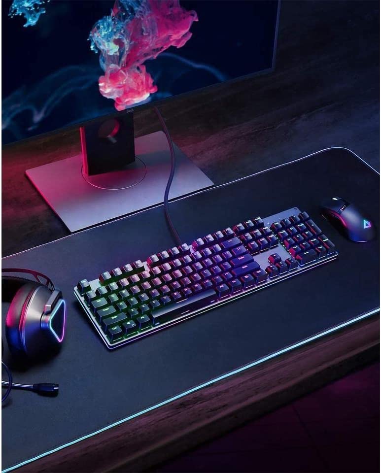 KM-G12 Mechanical Gaming Keyboard with Customizable RGB Backlight, Tactile & Clicky Red Switches, 104-Key Anti-Ghosting Wired Keyboard with Surround Lighting, Steel Body for PC and Laptop