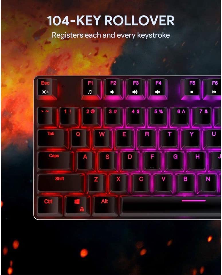 KM-G12 Mechanical Gaming Keyboard with Customizable RGB Backlight, Tactile & Clicky Red Switches, 104-Key Anti-Ghosting Wired Keyboard with Surround Lighting, Steel Body for PC and Laptop