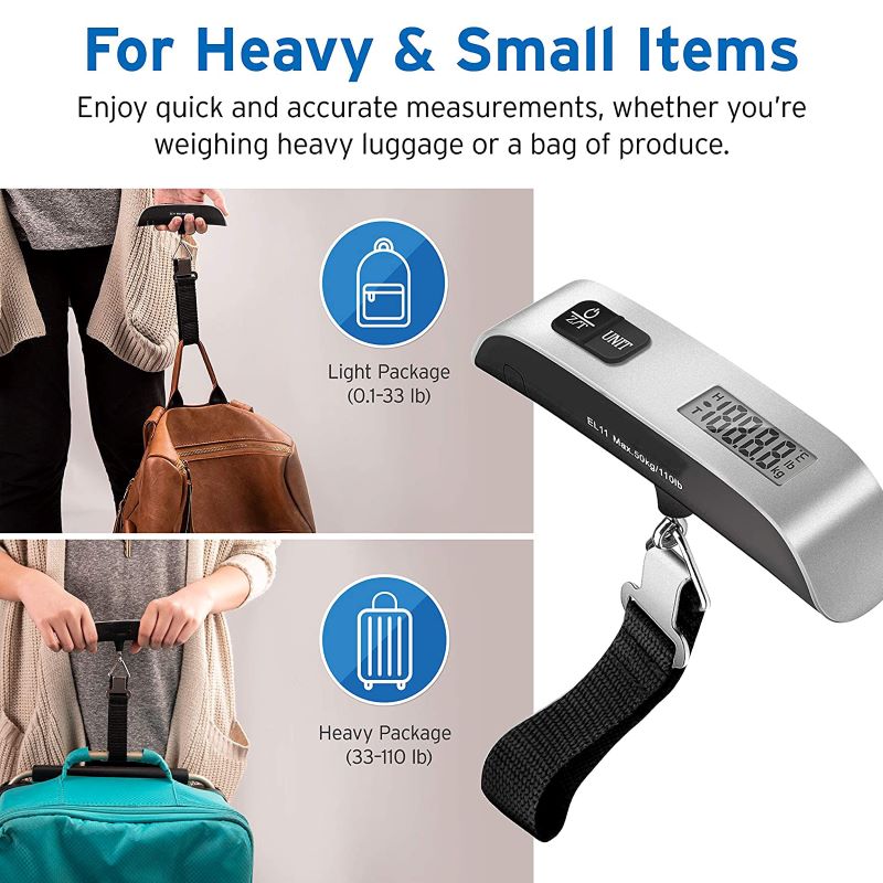 Luggage Scale, Digital Portable Handheld Suitcase Weight for Travel with Rubber Paint, Temperature Sensor, 110 Pounds, Battery Included