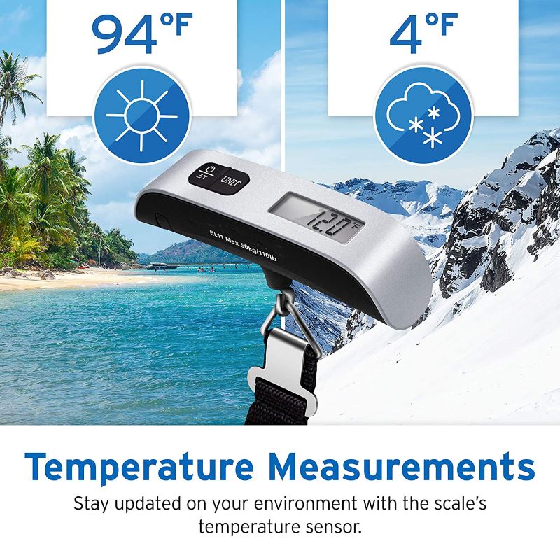 Luggage Scale, Digital Portable Handheld Suitcase Weight for Travel with Rubber Paint, Temperature Sensor, 110 Pounds, Battery Included