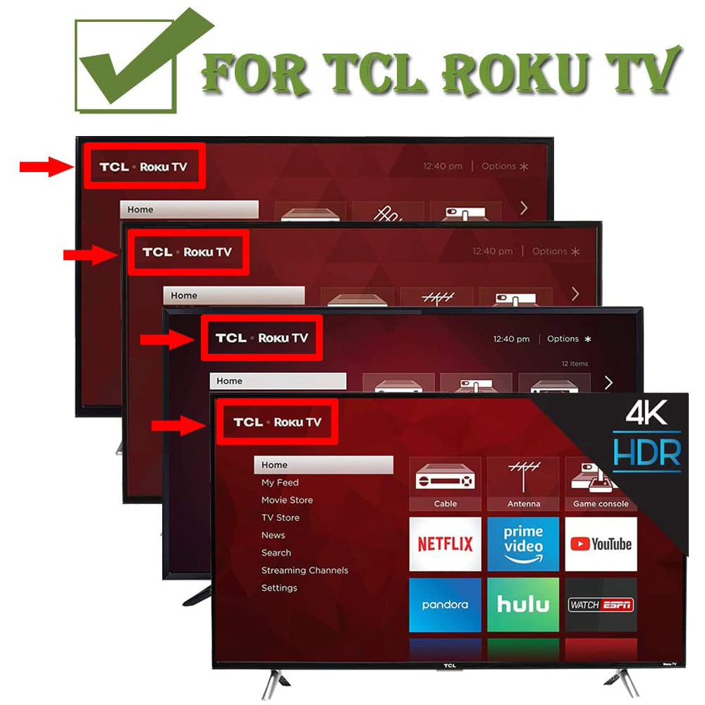 RC280 Replacement Remote Applicable for All TCL Roku TV with Netflix Sling Hulu Vudu Key 55UP120 32S4610R 50FS3750 32FS3700 32FS4610R 32S800 32S850 32S3850 48FS3700 55FS3700 65S405 43S405 49S405 40S3800