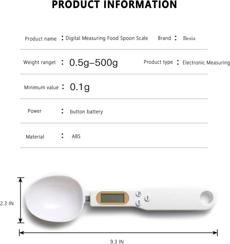 Digital Food Spoon Scale, 500g/0.1g Electronic Kitchen Measuring Spoon Scale, Hi-Def LCD Semen Display, Accurately Precise Digital Kitchen Gram Scale