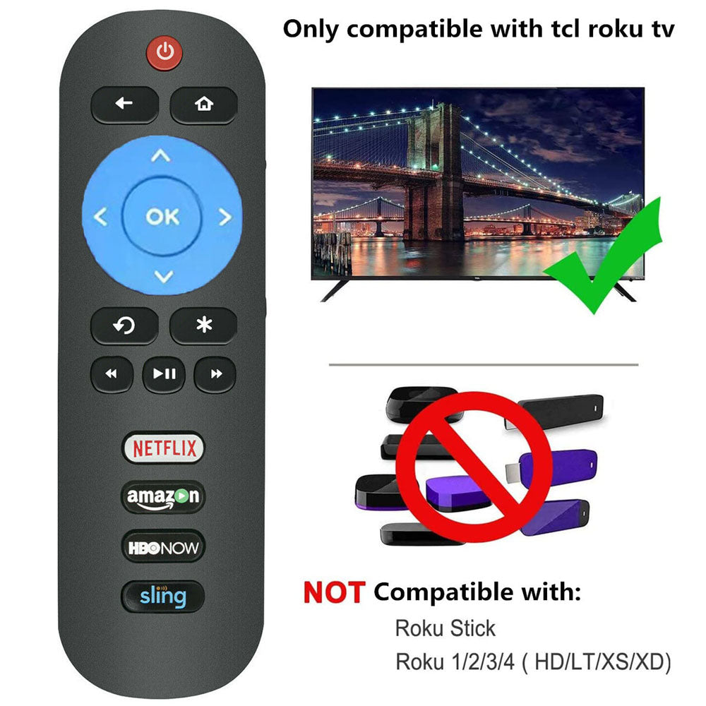 Universal Replacement Remote for TCL Roku Smart TV with Netflix, Amazon, HBO Now, and Sling