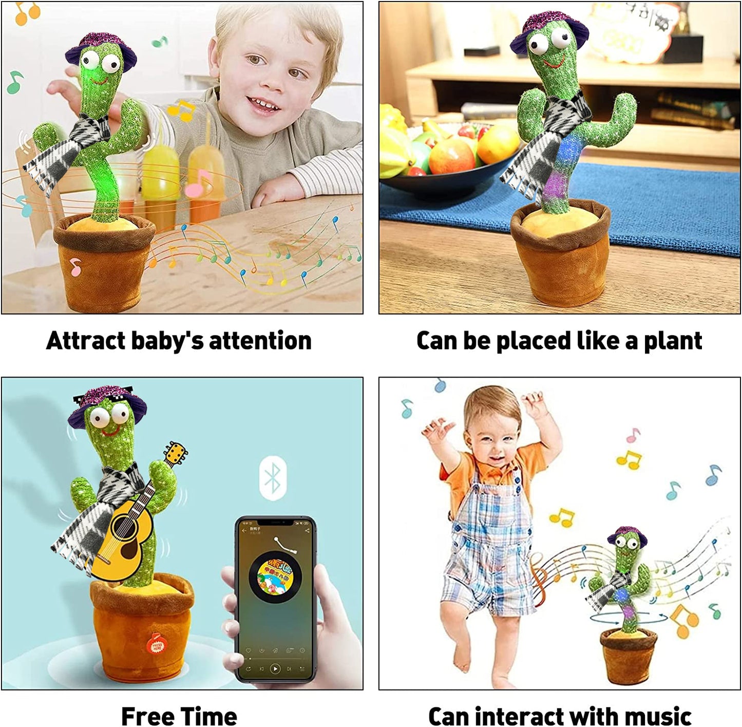 Kids Dancing Talking Cactus Toys for Baby Boys and Girls, Talking Sunny Cactus Toy Electronic Plush Toy Singing, Record & Repeating What You Say with 120 English Songs and LED Lighting for Home Decor