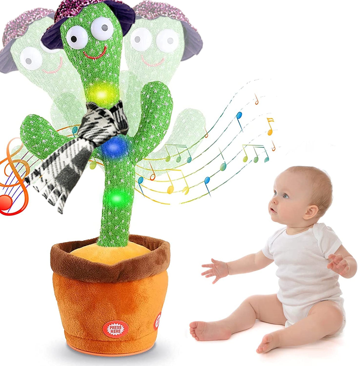 Kids Dancing Talking Cactus Toys for Baby Boys and Girls, Talking Sunny Cactus Toy Electronic Plush Toy Singing, Record & Repeating What You Say with 120 English Songs and LED Lighting for Home Decor